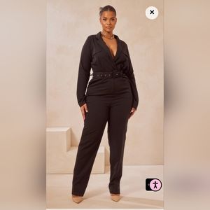 PrettyLittleThing Black Belted Jumpsuit